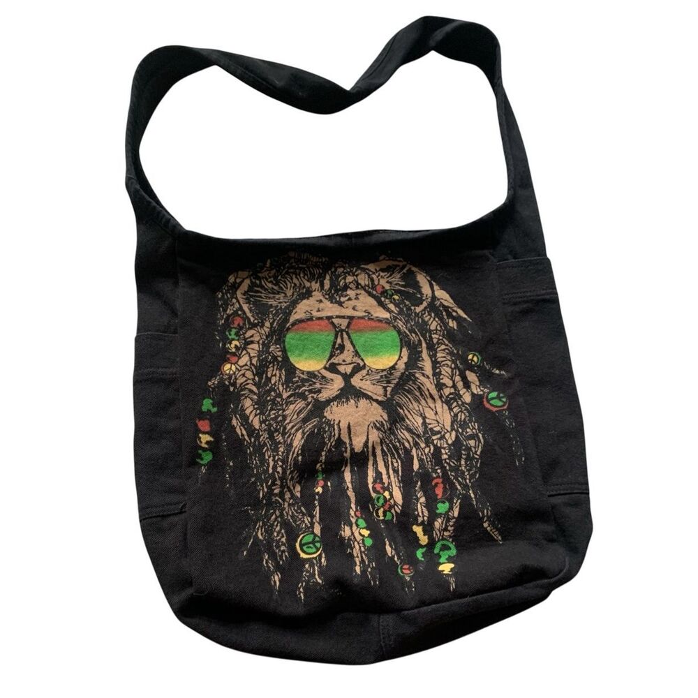 Lauren Moshi BRINKLEY COLOR RASTA LION black SHOULDER TOTE BAG - LIMITED EDITION